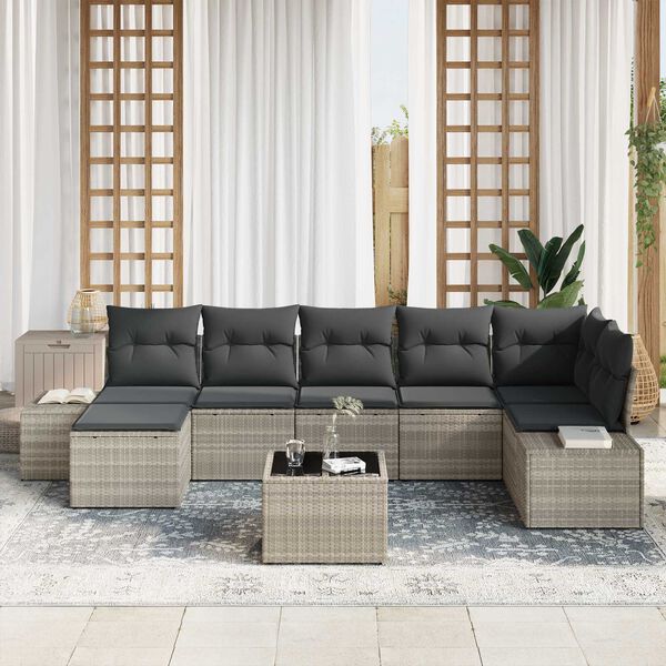 vidaXL Garten-Sofa-Set mit Kissen 7 pcs Hellgrau Poly-Rattan