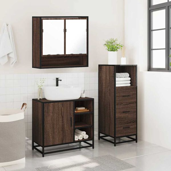 vidaXL 3-tlg. Badm&ouml;bel-Set Braun Eichen-Optik Holzwerkstoff