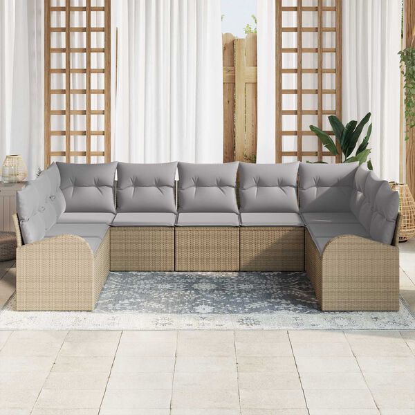 vidaXL Gartensofa-set mit Kissen 9 pcs Beige und Hellgrau Poly-Rattan