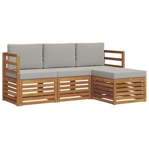 vidaXL Outdoor-Sofagarnitur mit Kissen 4 pcs Nat&uuml;rlich und Hellgrau