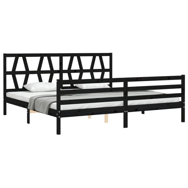 vidaXL Massivholzbett mit Kopfteil Schwarz 200x200 cm