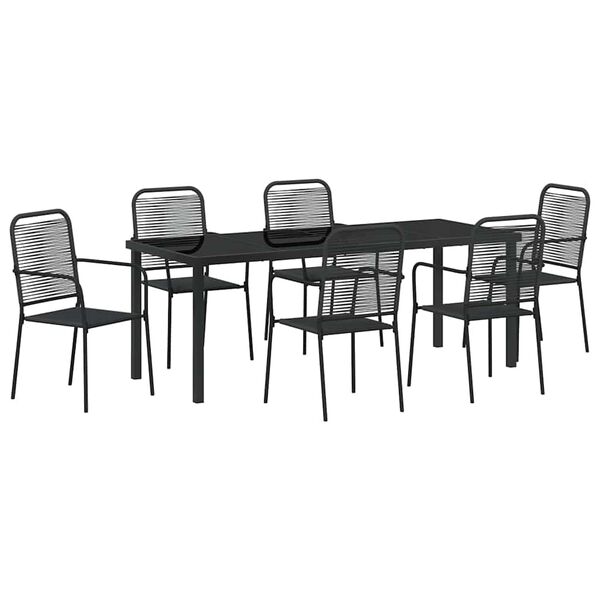 vidaXL Garten Essgruppe 7 pcs Schwarz Pulverbeschichteter Stahl