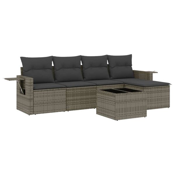 vidaXL 6-tlg. Garten-Sofagarnitur mit Kissen Grau Poly Rattan