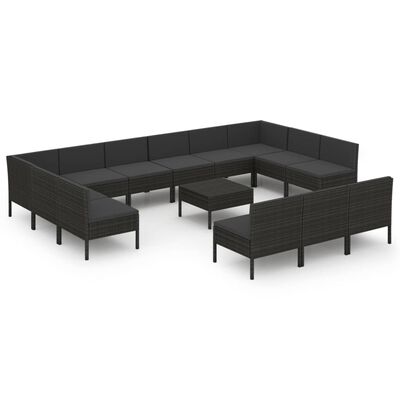 vidaXL 14-tlg. Garten-Lounge-Set mit Auflagen Poly Rattan Schwarz