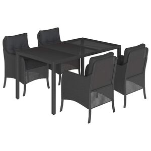 vidaXL 5-tlg. Garten-Essgruppe mit Kissen Schwarz Poly Rattan