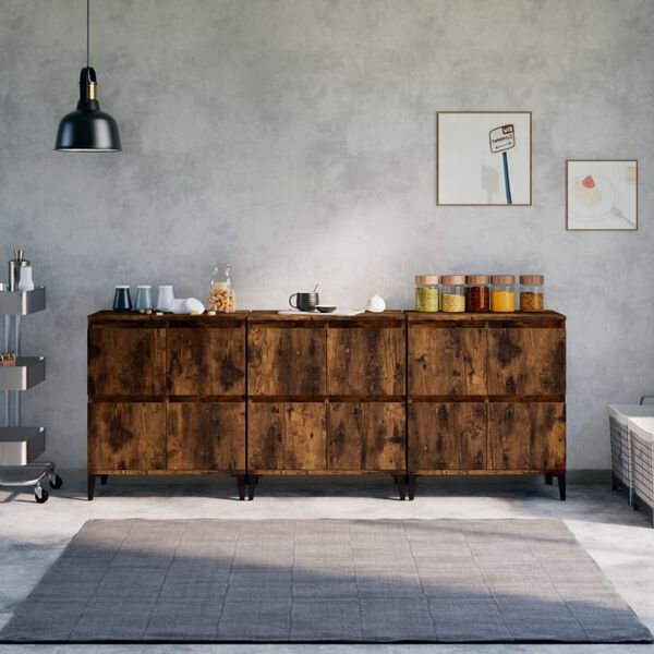 vidaXL Sideboards 3 Stk. R&auml;uchereiche 60x35x70 cm Holzwerkstoff