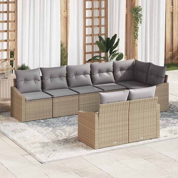vidaXL Gartensofa-set mit Kissen 8 pcs Beige und Hellgrau Poly-Rattan
