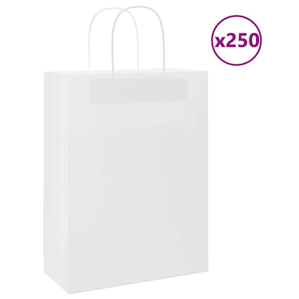 vidaXL Papiertragetaschen 250 Stk. mit Henkeln Wei&szlig; 26x12x35 cm