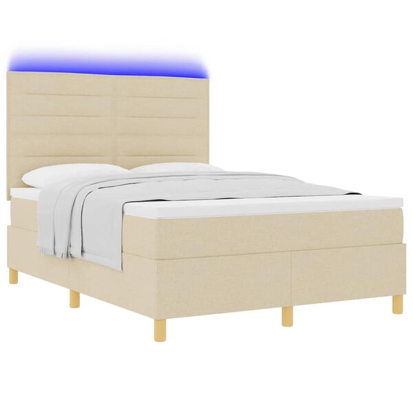 vidaXL Boxspringbett mit Matratze Creme 140 x 190 cm Stoff