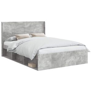 vidaXL Bettgestell mit Stauraum und Kopfteil Betongrau 150 x 200 cm