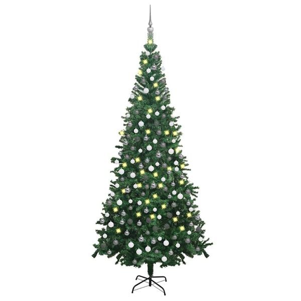 vidaXL Künstlicher Weihnachtsbaum mit Beleuchtung Kugeln L 240 cm Grün