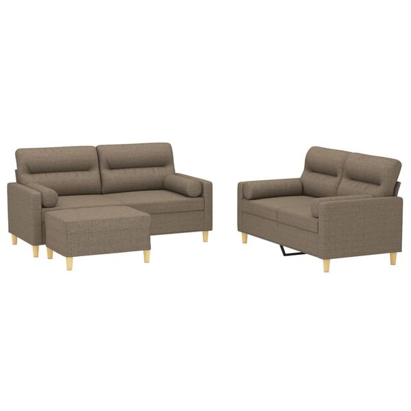 vidaXL 3-tlg. Sofagarnitur mit Kissen Taupe Stoff