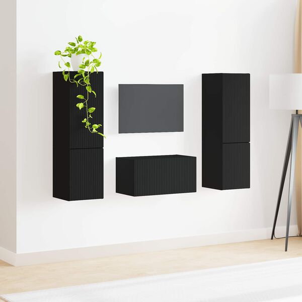 vidaXL TV-Schrankset 5 pcs Schwarz Holzwerkstoff