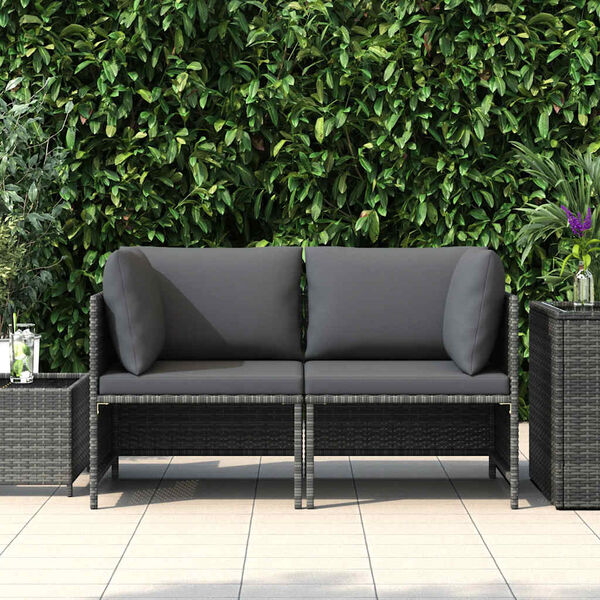 vidaXL 2-Sitzer-Gartensofa mit Polstern Grau Poly Rattan