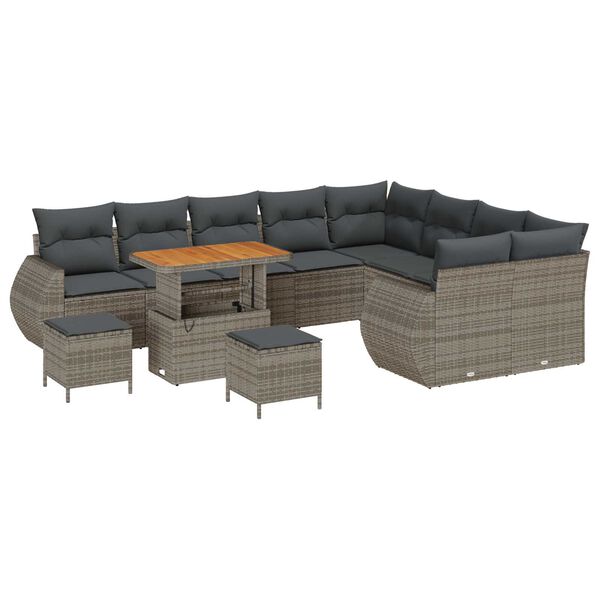 vidaXL Garten-Sofa-Set mit Kissen mit Speicher 12 pcs Grau