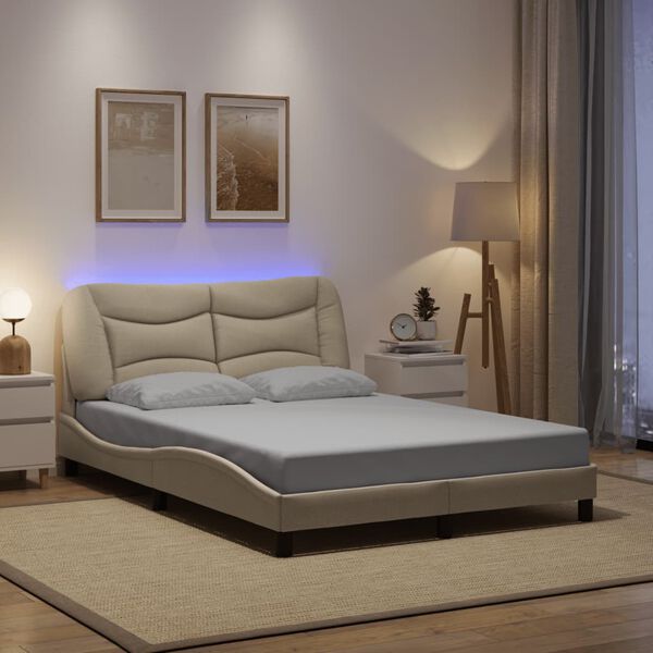 vidaXL Bettgestell mit LED ohne Matratze "Hvar" Creme 140x200 cm Stoff