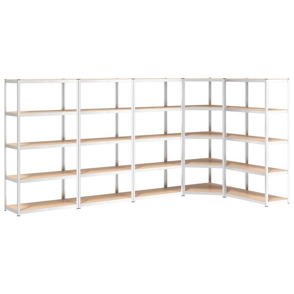 vidaXL Regale mit 5 B&ouml;den 5 Stk. Silbern Stahl & Holzwerkstoff