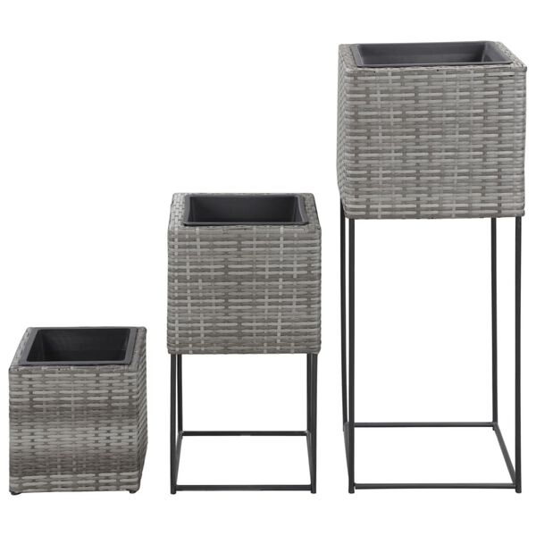 vidaXL Garten-Hochbeete 3-tlg. Poly Rattan Grau