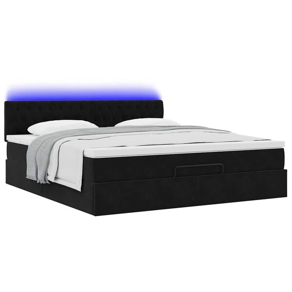vidaXL Ottoman-Bett mit Matratze & LEDs Schwarz 160x200 cm Samt