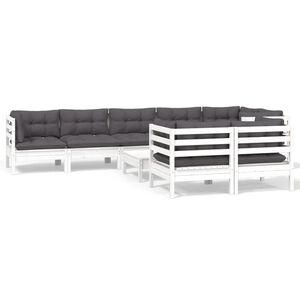 vidaXL 9-tlg. Garten-Lounge-Set mit Kissen Wei&szlig; Kiefer Massivholz