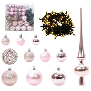 vidaXL Weihnachtskugel-Set mit 300 LEDs 120 pcs Rosa Kunststoff