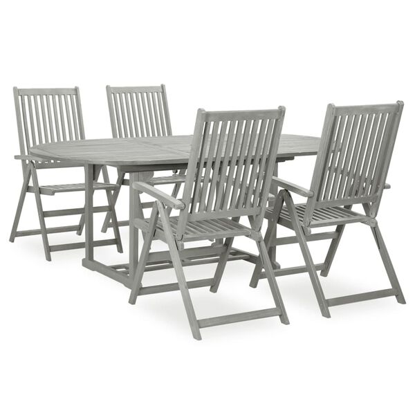 vidaXL 5-tlg. Garten-Essgruppe (150&ndash;200) x 100 cm Massivholz Akazie Grau