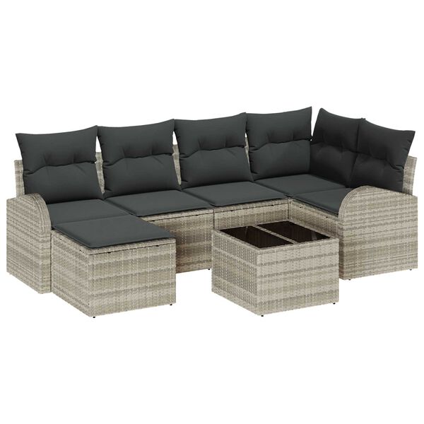 vidaXL Sofa Set mit Kissen mit Speicher 7 pcs Hellgrau Poly-Rattan