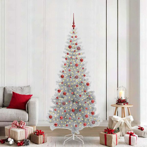 vidaXL Weihnachtsbaum mit 300 LEDs mit St&auml;nder Silber 210 cm PET