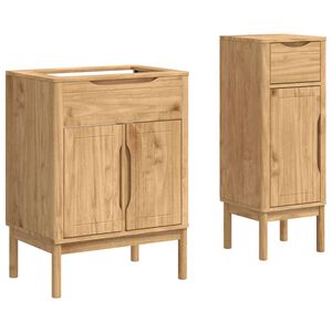 vidaXL Badezimmerm&ouml;bel-Set mit T&uuml;r 2 pcs Wachsbraun Massivholz Kiefer