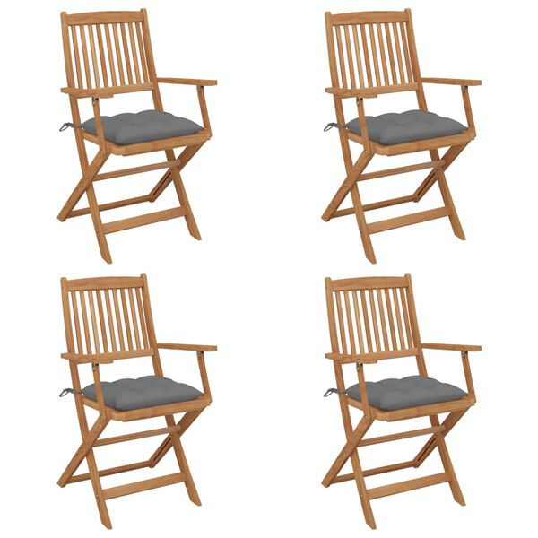 vidaXL Klappbare Gartenst&uuml;hle 4 Stk. mit Kissen Massivholz Akazie