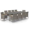 vidaXL 11-tlg. Garten-Essgruppe mit Kissen Poly Rattan Schwarz & Grau