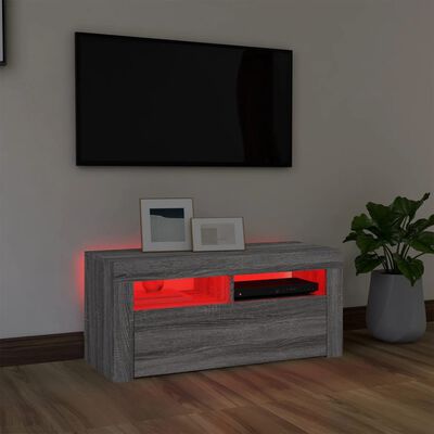 vidaXL TV-Schrank mit LED-Leuchten Grau Sonoma 90x35x40 cm