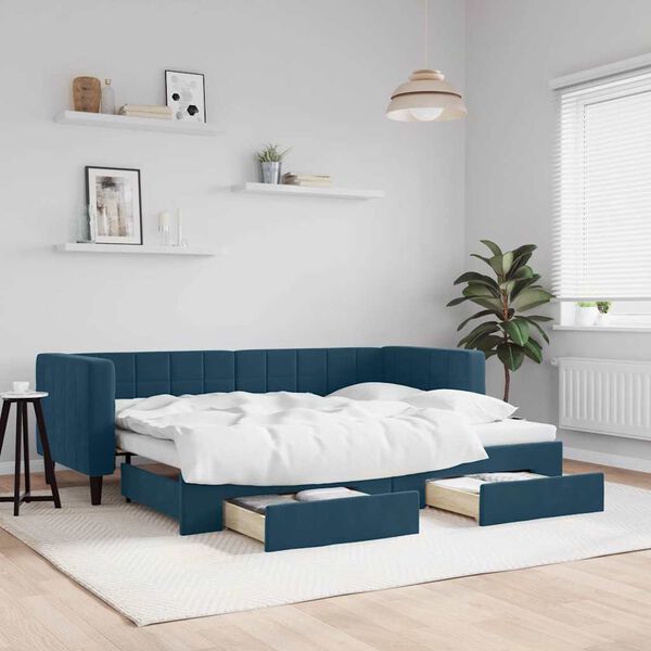 vidaXL Tagesbett Ausziehbar mit Schubladen Blau 80x200 cm Samt