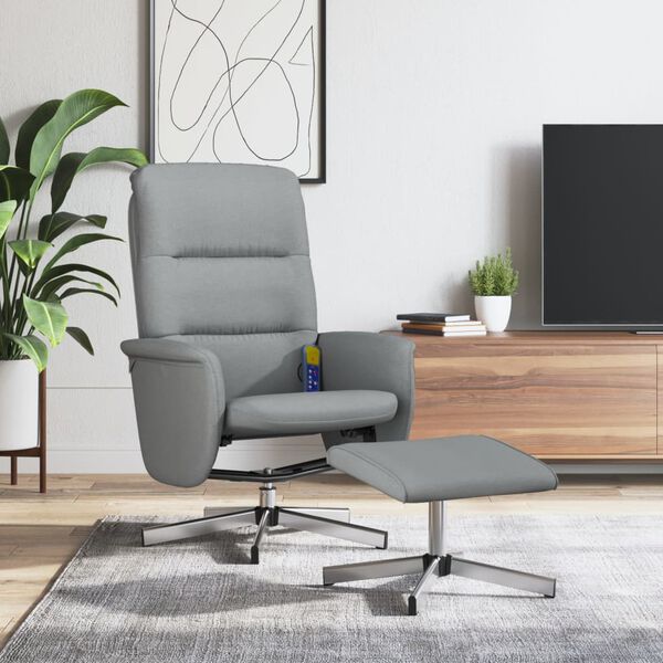 vidaXL Massagesessel mit Fu&szlig;hocker Hellgrau Stoff