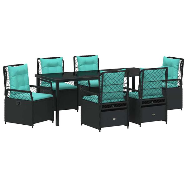 vidaXL Garten Essgruppe 7 pcs Schwarz Poly-Rattan