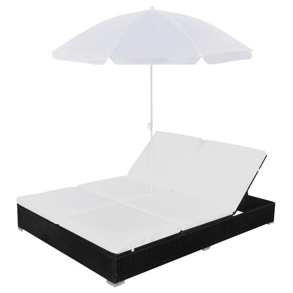 vidaXL Outdoor-Loungebett mit Sonnenschirm Poly Rattan Schwarz