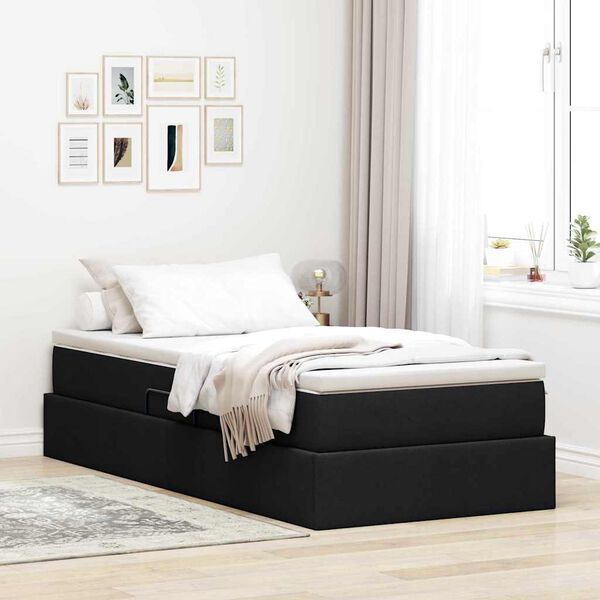 vidaXL Aufbewahrungsbett mit Matratze Schwarz 90 x 200 cm Polyester