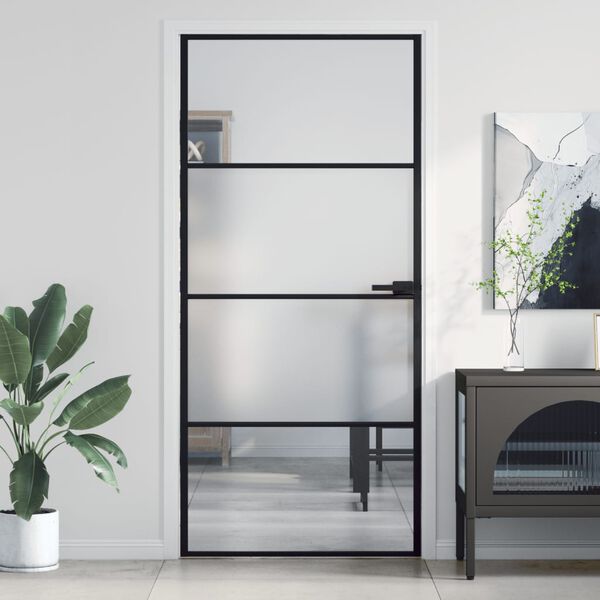 vidaXL Innent&uuml;r Schlank Schwarz 93x201,5 cm Hartglas & Aluminium