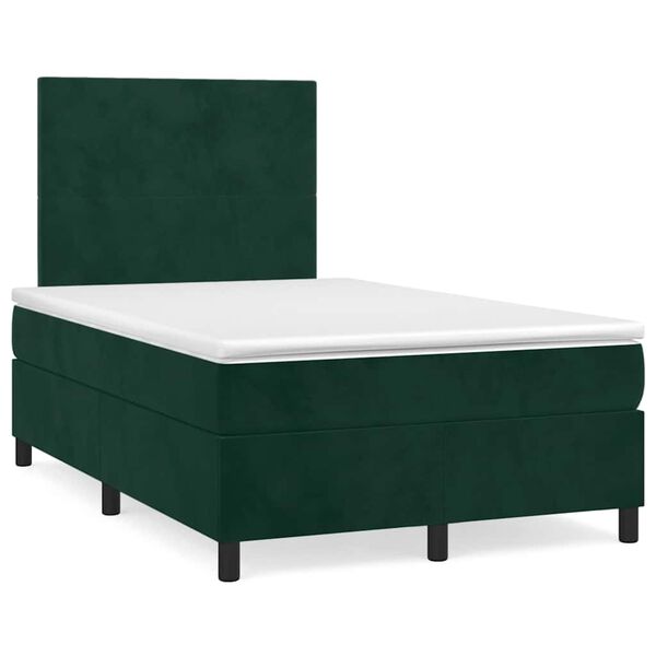 vidaXL Boxspringbett mit Matratze & LED Dunkelgr&uuml;n 120x190 cm Samt