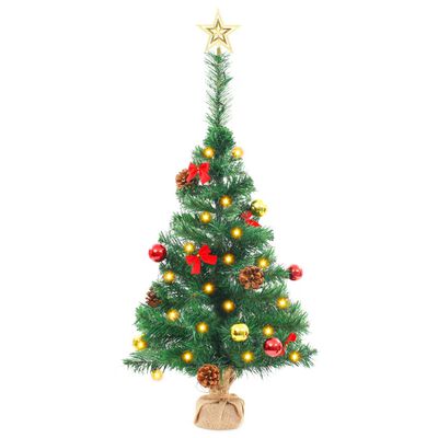vidaXL Künstlicher Weihnachtsbaum mit Beleuchtung & Kugeln Grün 64 cm