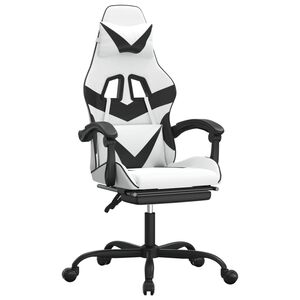 vidaXL Gaming-Stuhl mit Fu&szlig;st&uuml;tze Wei&szlig; und Schwarz Kunstleder