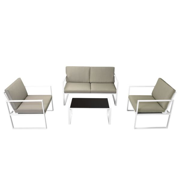vidaXL 4-tlg. Garten-Lounge-Set mit Auflagen Stahl Wei&szlig;