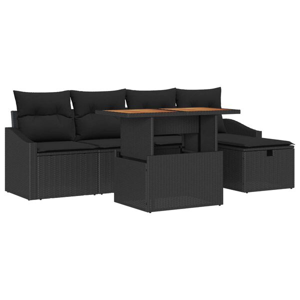 vidaXL Garten-Sofa-Set mit Kissen 6 pcs Schwarz Poly Rattan