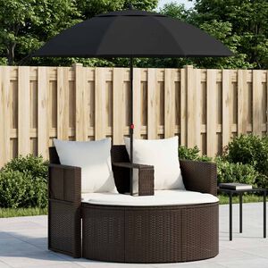 vidaXL Gartenbett mit Sonnenschirm Braun Poly Rattan