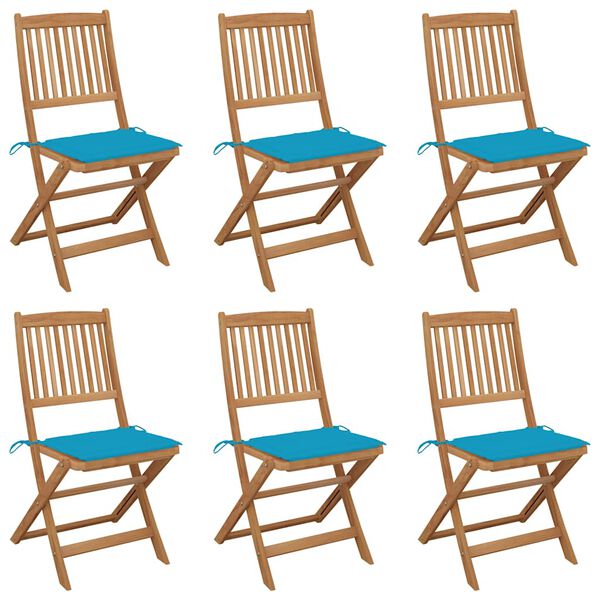 vidaXL Klappbare Gartenst&uuml;hle 6 Stk. mit Kissen Massivholz Akazie
