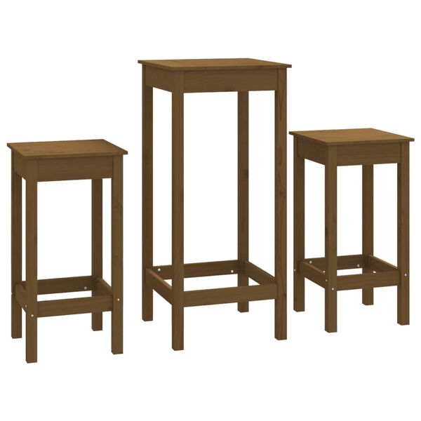 vidaXL 3-tlg. Bar-Set Honigbraun Massivholz Kiefer