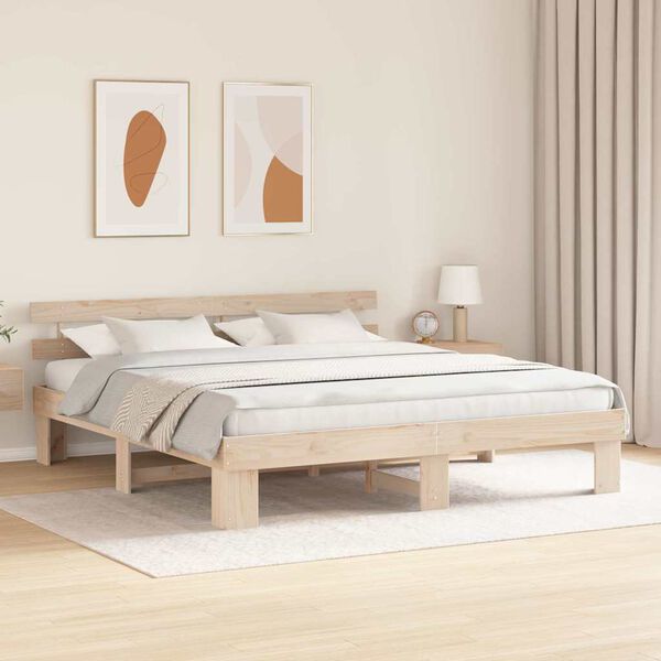 vidaXL Bettrahmen mit Kopfteil Natur 200 x 200 cm Massives Kiefernholz