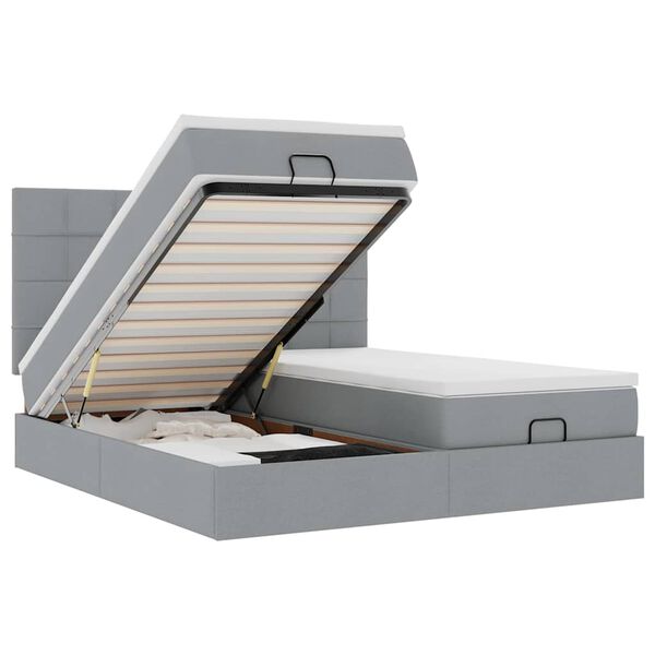 vidaXL Ottoman-Bett mit Matratzen & LEDs Hellgrau 200x200 cm Stoff