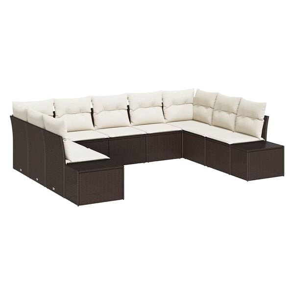 vidaXL Gartensofa-set mit Kissen 9 pcs Braun und Creme Polyrattan