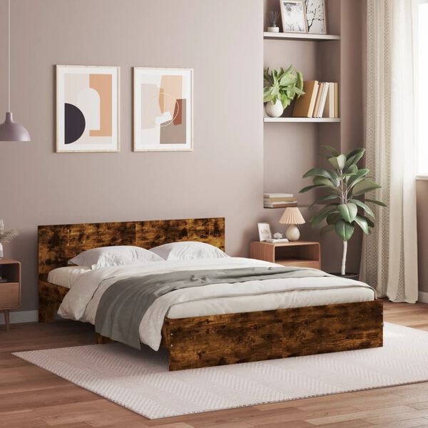 vidaXL Bettgestell mit Kopfteil R&auml;uchereiche 140x200 cm